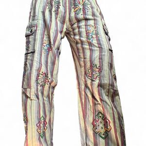 hand painted striped straight leg baggy pants